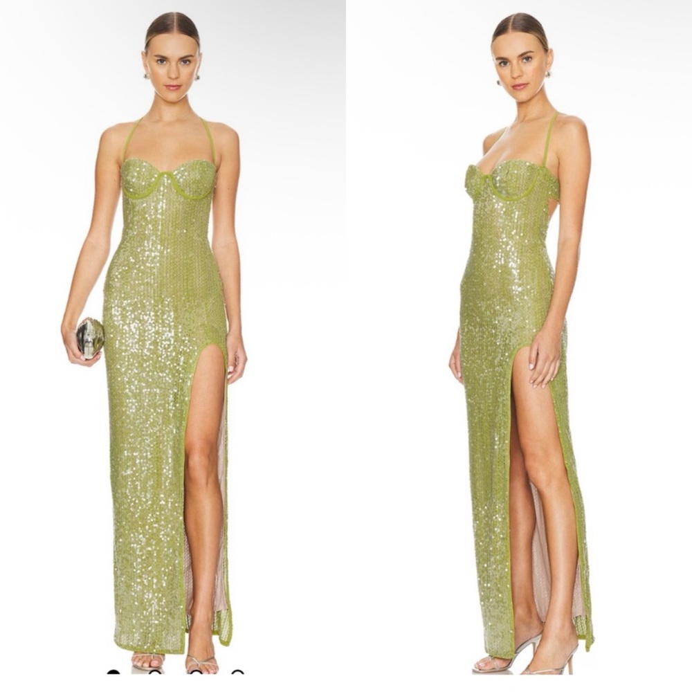Camila Coelho Green Sequin Backless Dress